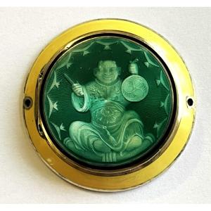 Silver Enamel Pill Box With A "magot" Design, Art Deco Period