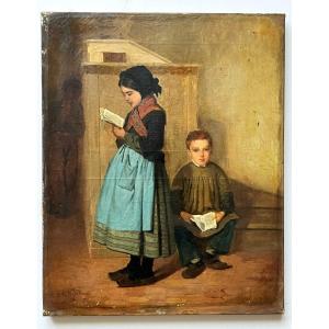 Edouard Joseph Moulinet 1833/1891, "les écoliers" HST