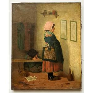 Edouard Joseph Moulinet 1833/1891 "les écoliers" HST