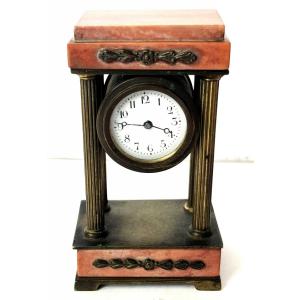 8.4-cm Empire-style Miniature Clock, Marble And Bronze, 19th Century