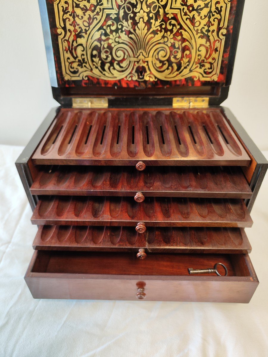 Cigar Humidor In Boulle Marquetry, Napoleon III Period-photo-1
