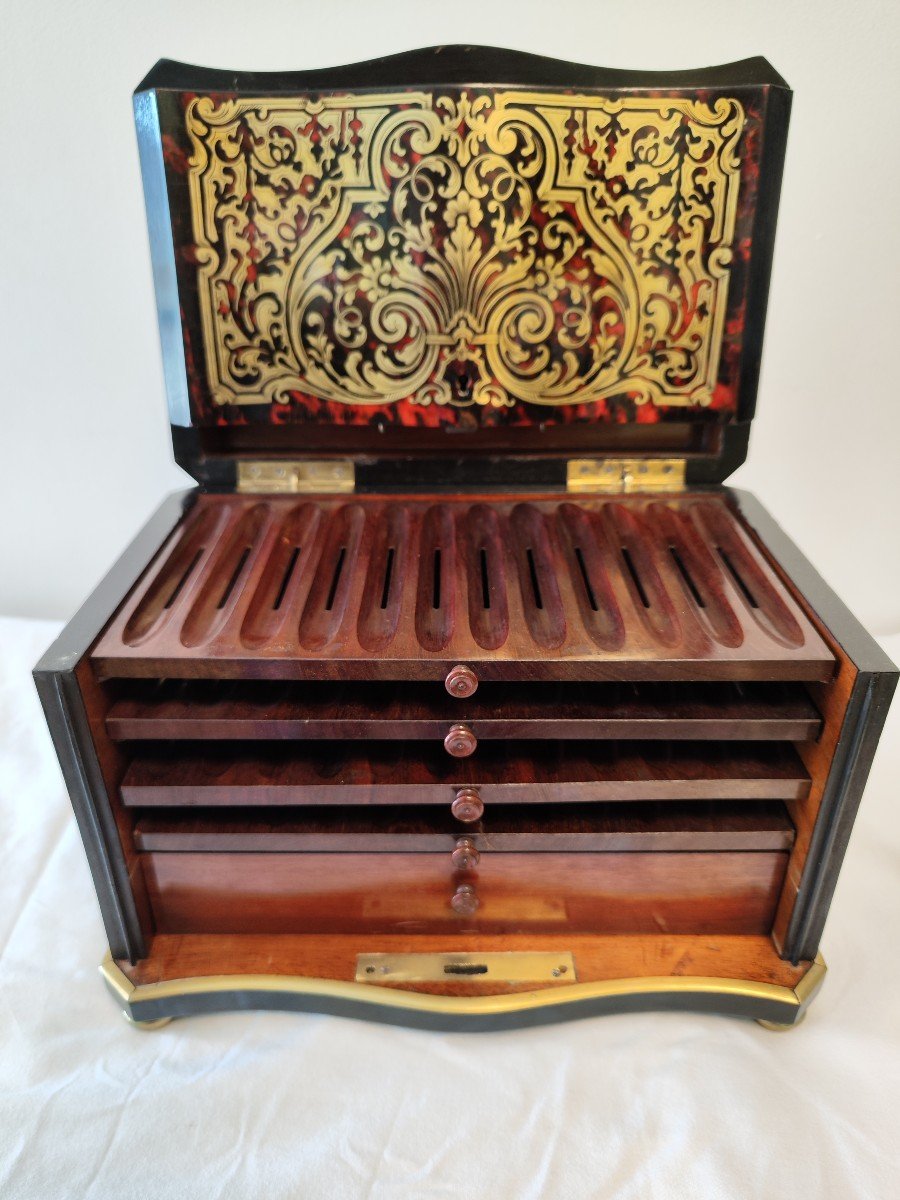 Cigar Humidor In Boulle Marquetry, Napoleon III Period-photo-2