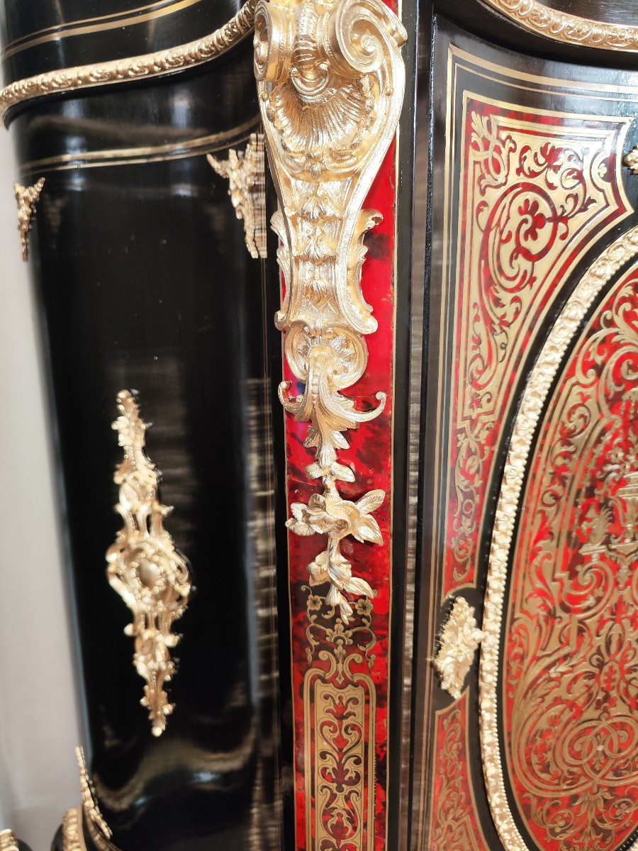 Pair Of Sideboards With Two Curved Doors In Boulle Marquetry-photo-4