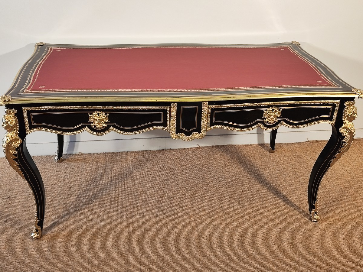 Large Napoleon III Period Regency Blackened Wood Desk-photo-2