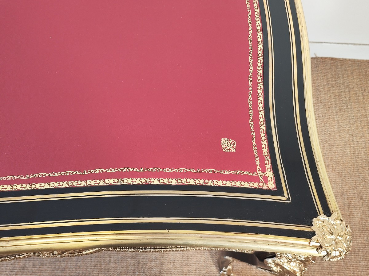 Large Napoleon III Period Regency Blackened Wood Desk-photo-4