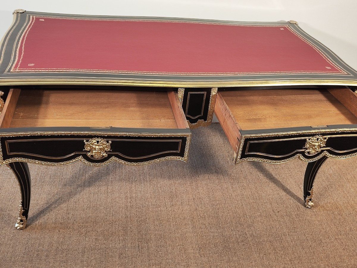 Large Napoleon III Period Regency Blackened Wood Desk-photo-1