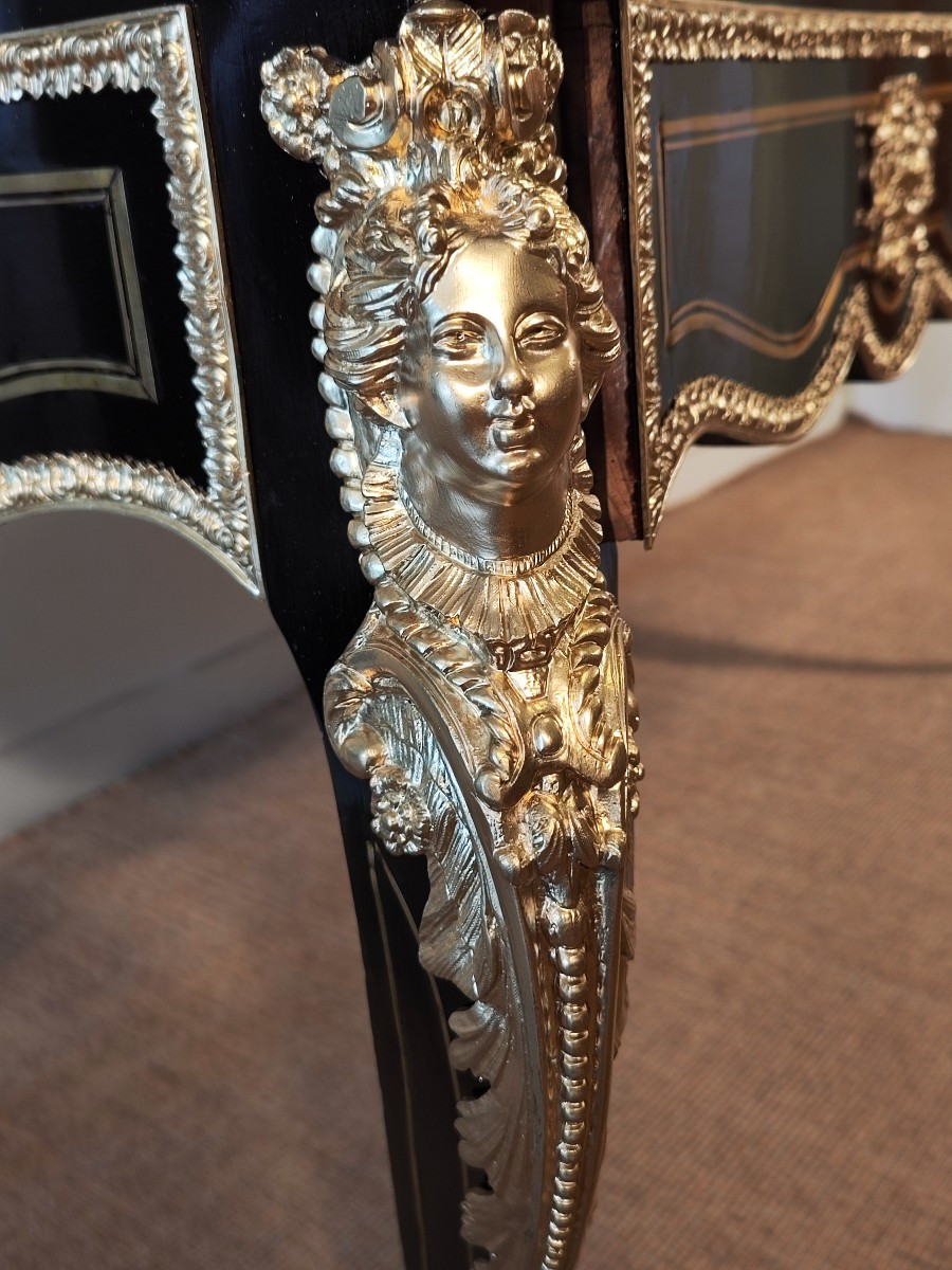 Large Napoleon III Period Regency Blackened Wood Desk-photo-2