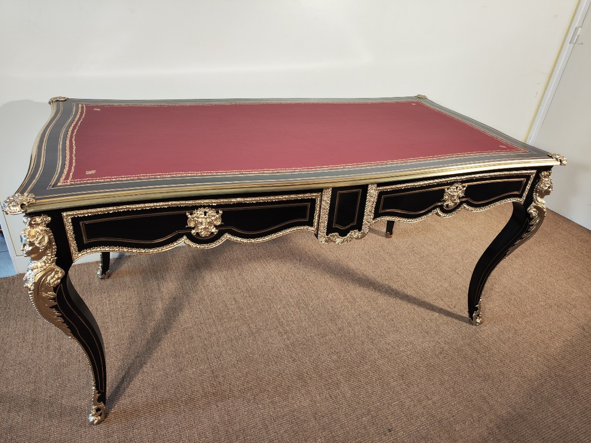 Large Napoleon III Period Regency Blackened Wood Desk-photo-8