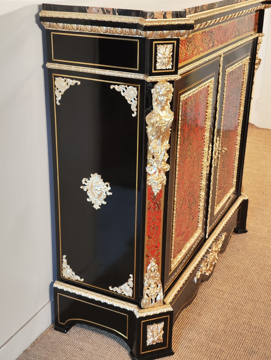 Meuble d'appui en marqueterie boulle deux portes d'époque Napoleon III-photo-2