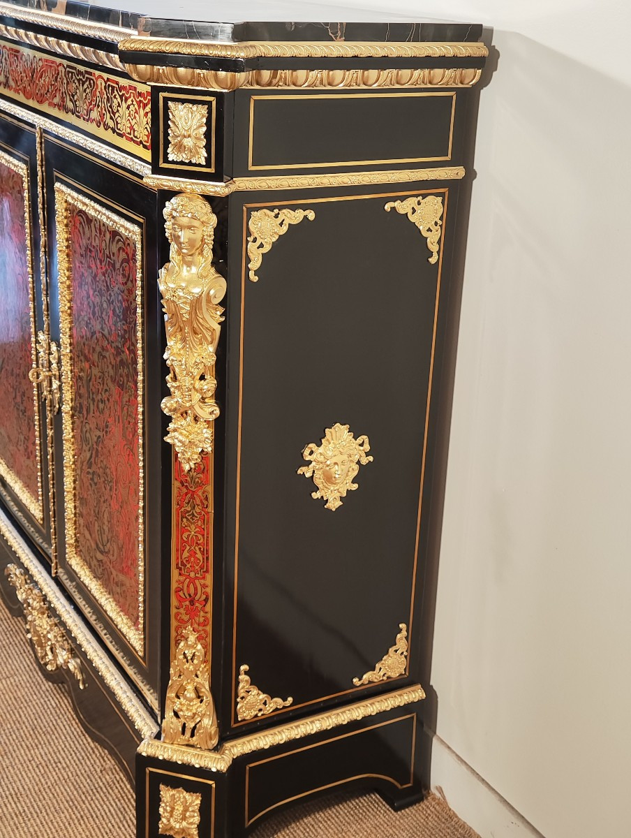 Meuble d'appui en marqueterie boulle deux portes d'époque Napoleon III-photo-3