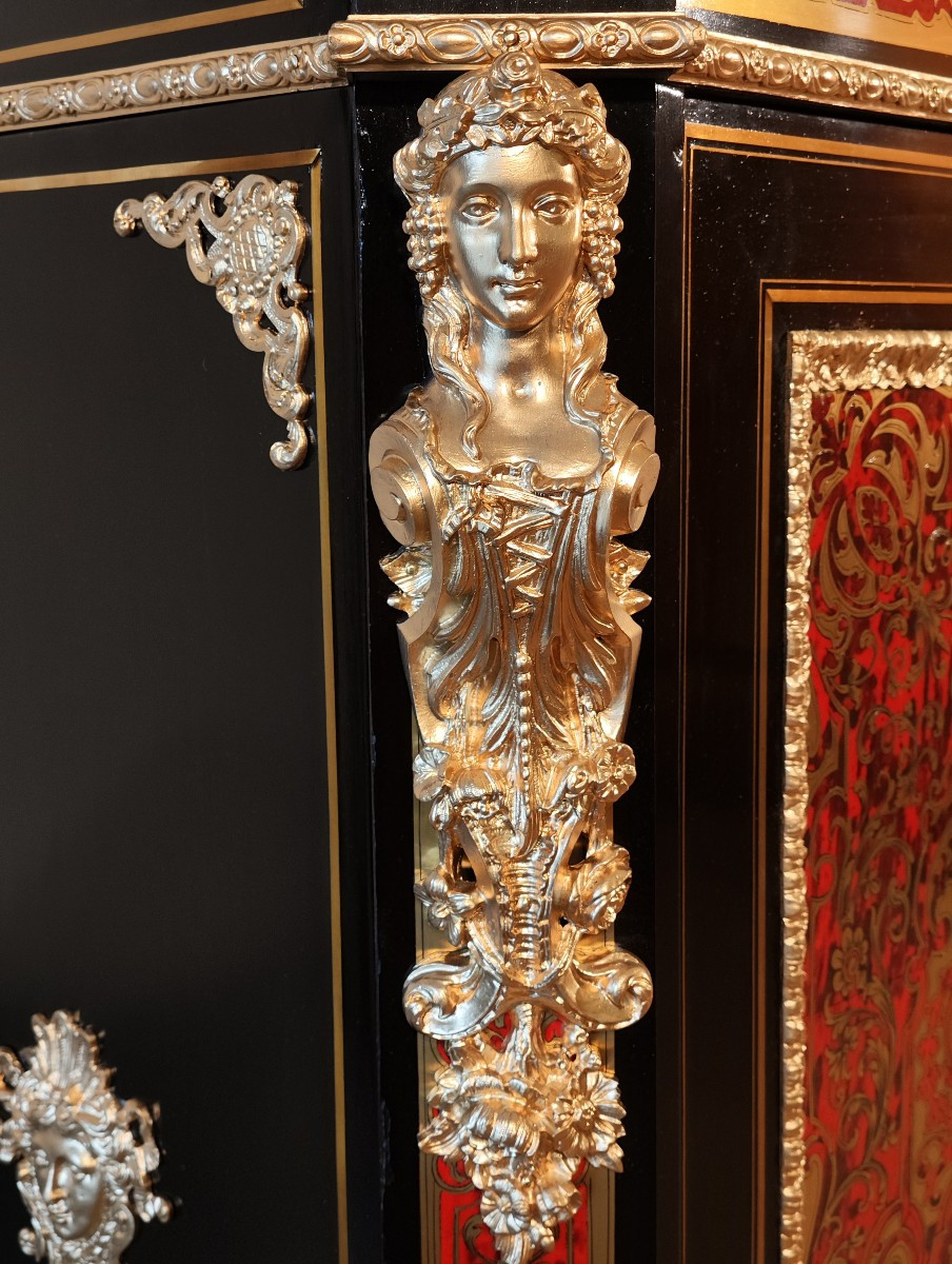 Meuble d'appui en marqueterie boulle deux portes d'époque Napoleon III-photo-1