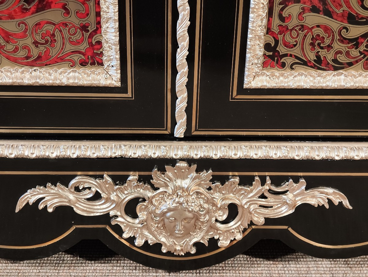 Meuble d'appui en marqueterie boulle deux portes d'époque Napoleon III-photo-3