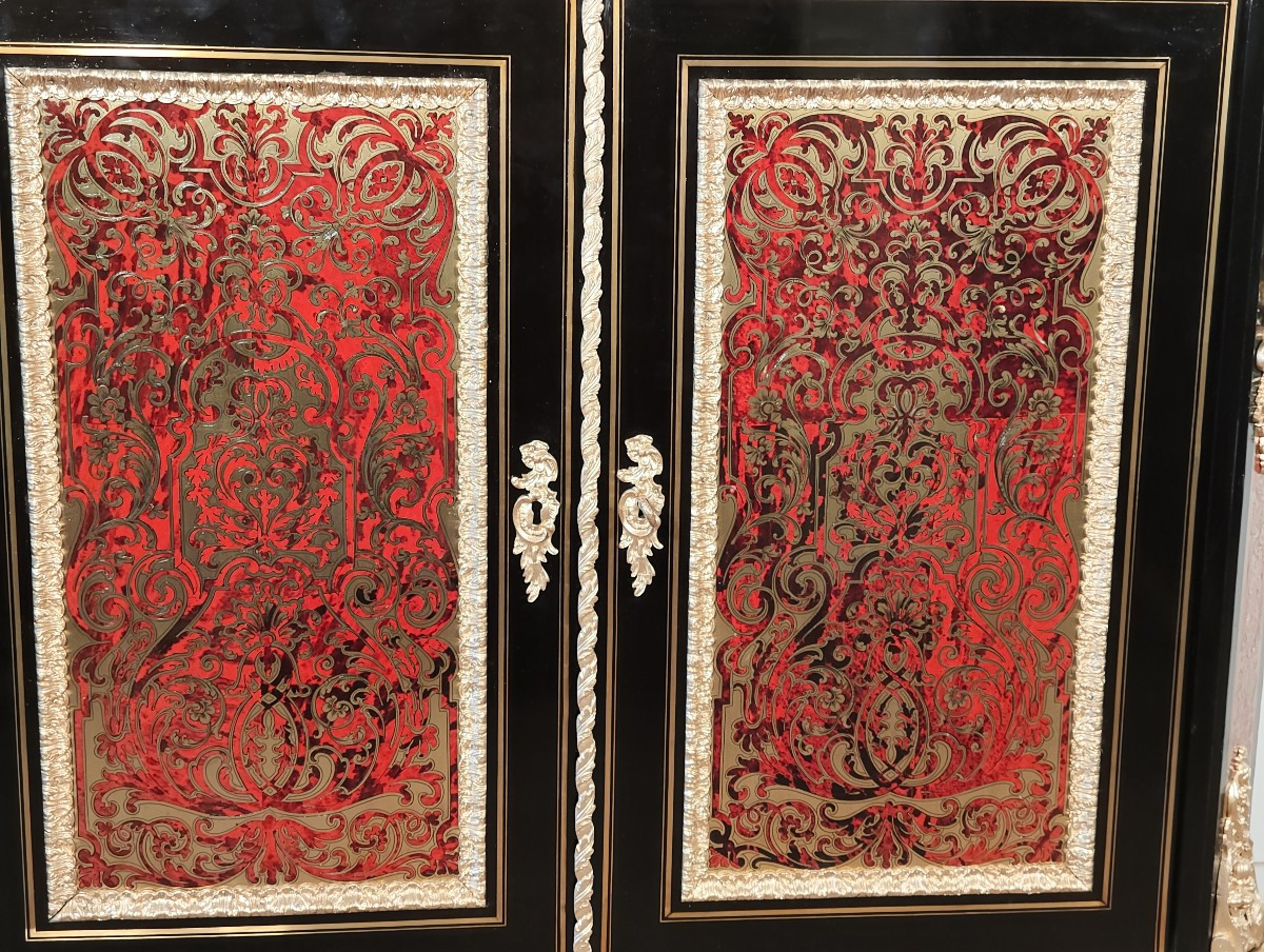 Meuble d'appui en marqueterie boulle deux portes d'époque Napoleon III-photo-6