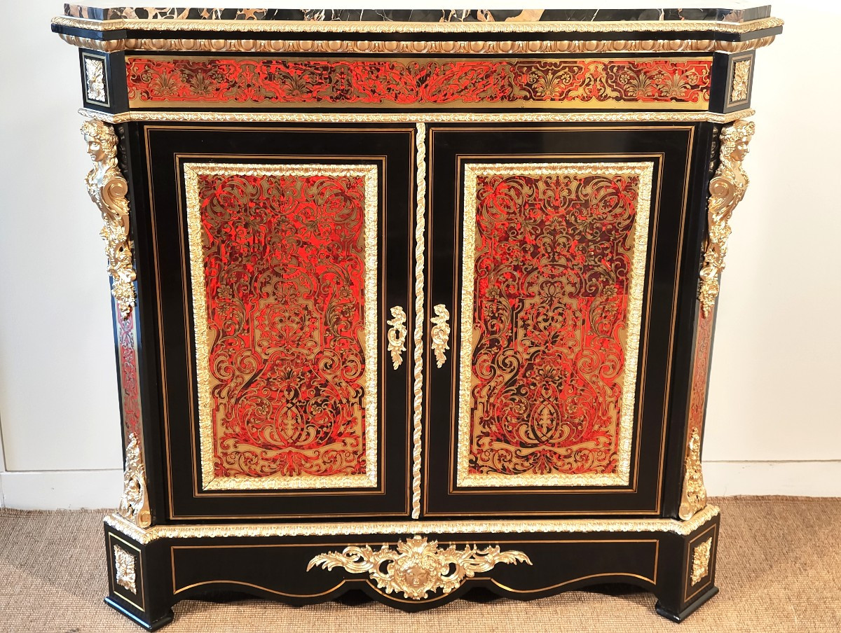 Meuble d'appui en marqueterie boulle deux portes d'époque Napoleon III