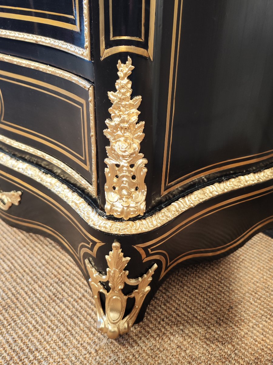 Napoleon III Period Brass Marquetry Secretary Signed Vervelle-photo-4