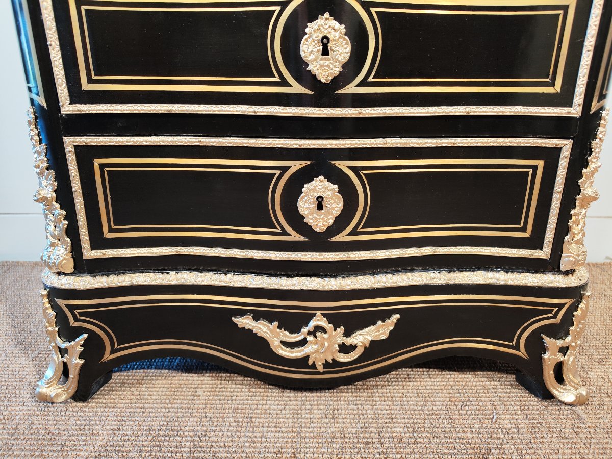 Napoleon III Period Brass Marquetry Secretary Signed Vervelle-photo-3