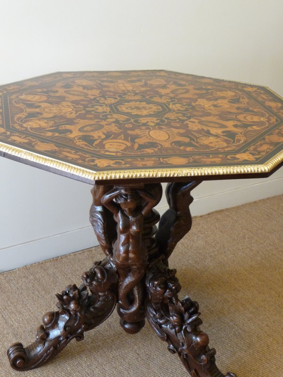 Napoleon III Marquetry Pedestal Table