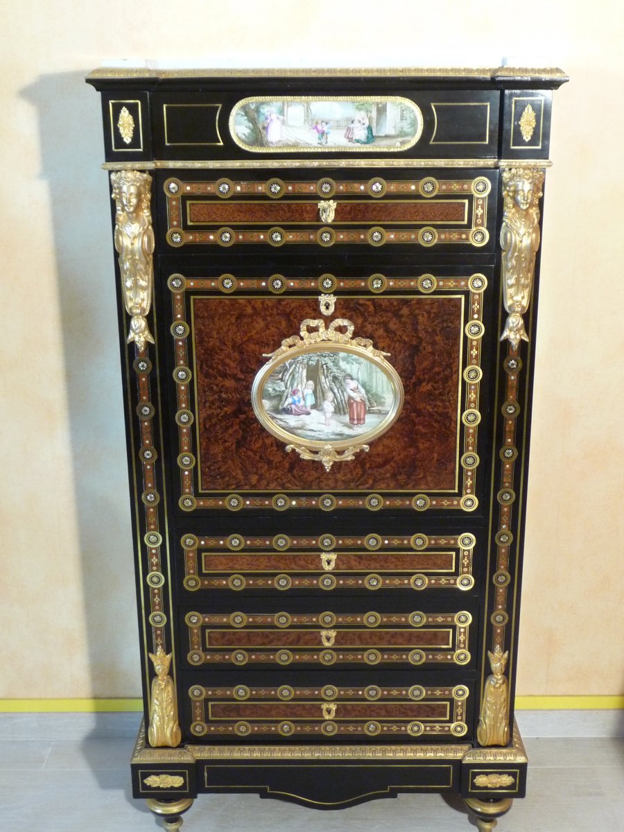 Secretary In Marquetry Boulle Diehl Napoleon III