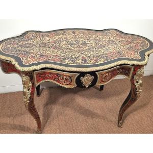 Fiddled Living Room Table In Boulle Marquetry, Napoleon III Period