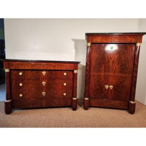 Secretaire And Commode In Mahogany, Empire Period