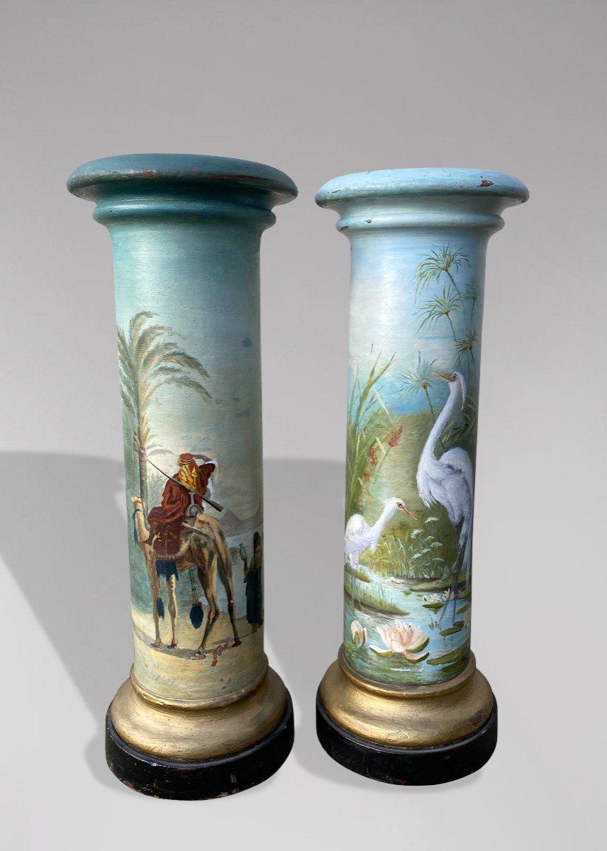 19th Century Pair Of French Painted Columns By Marguerite