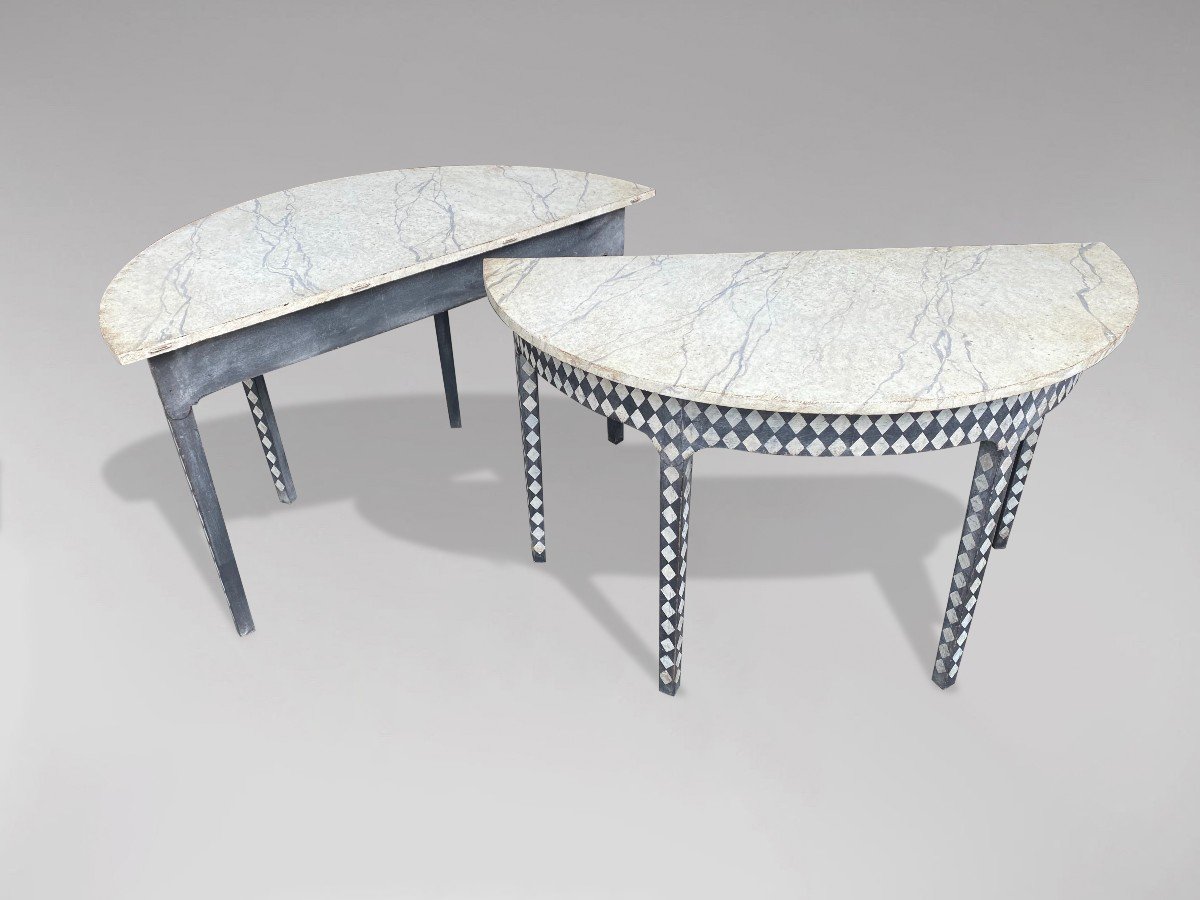 19th Century Pair Of Painted Half Moon Console Tables-photo-2