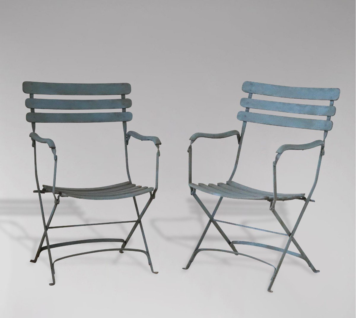 Ensemble de 4 Fauteuils de Jardin en Fer et Bois Peints, France-photo-4
