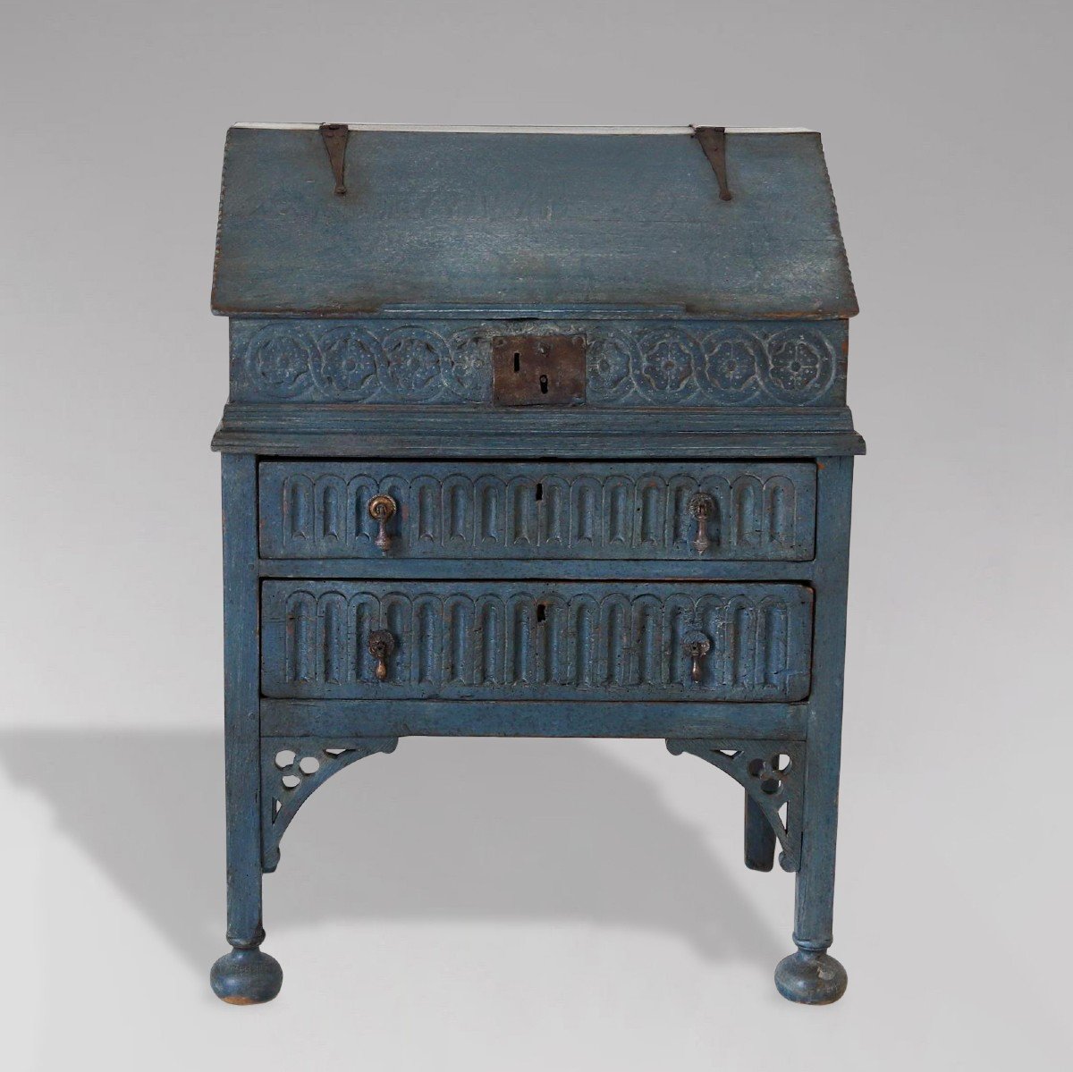 18th Century Painted Oak Desk Bible Box On Stand-photo-2