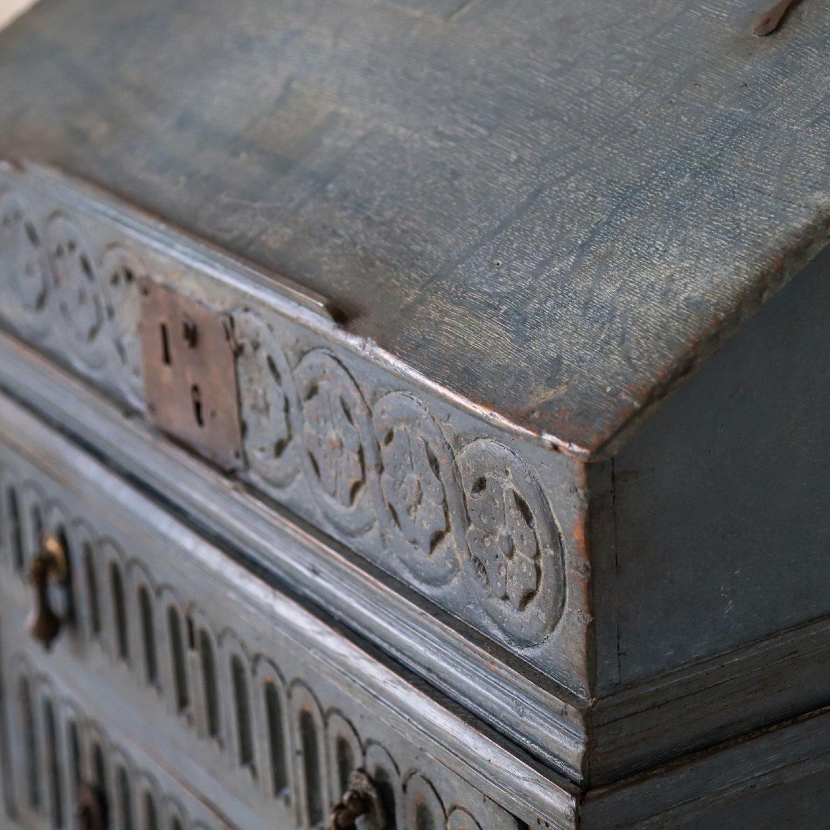 18th Century Painted Oak Desk Bible Box On Stand-photo-2