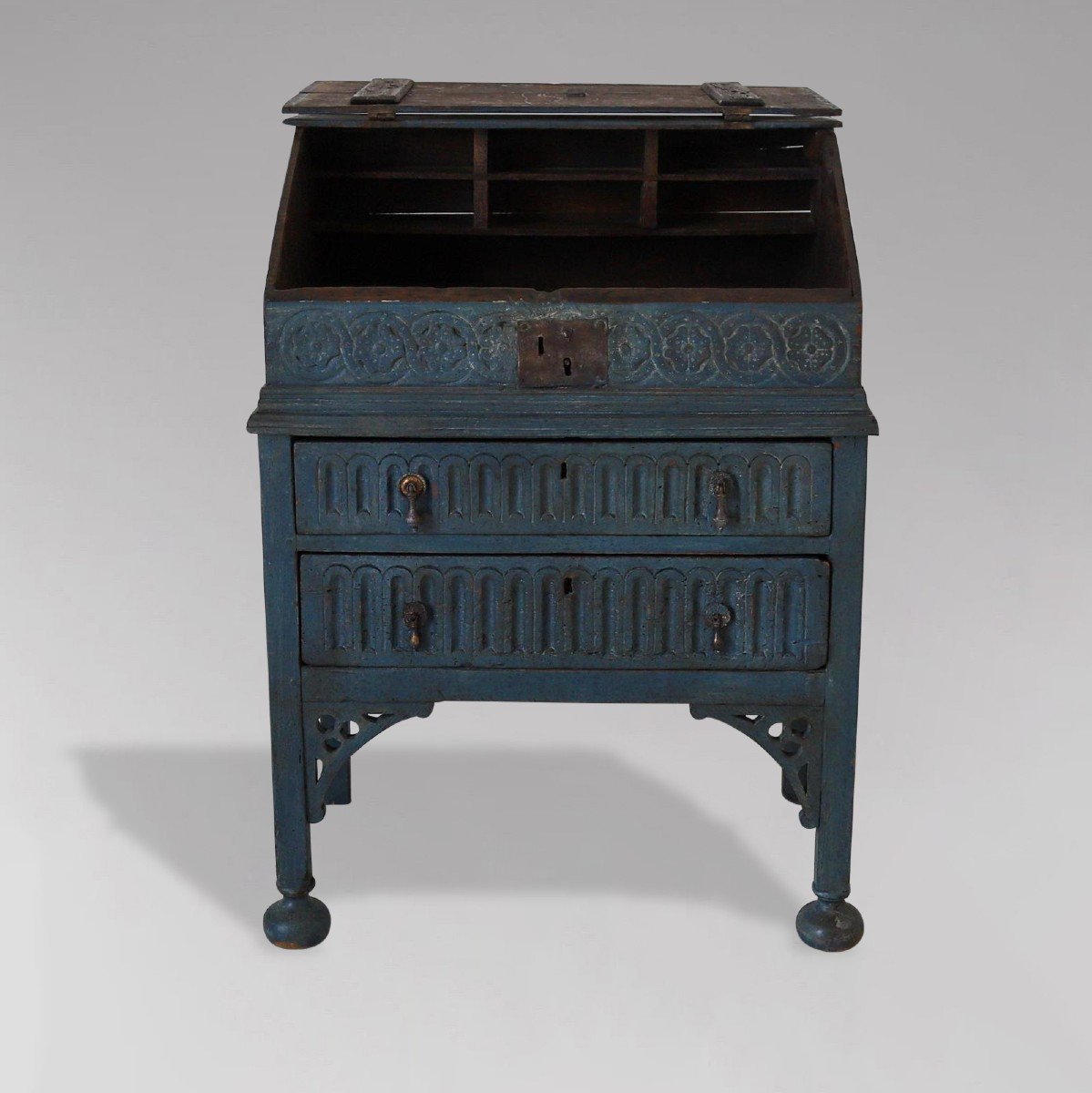 18th Century Painted Oak Desk Bible Box On Stand-photo-5