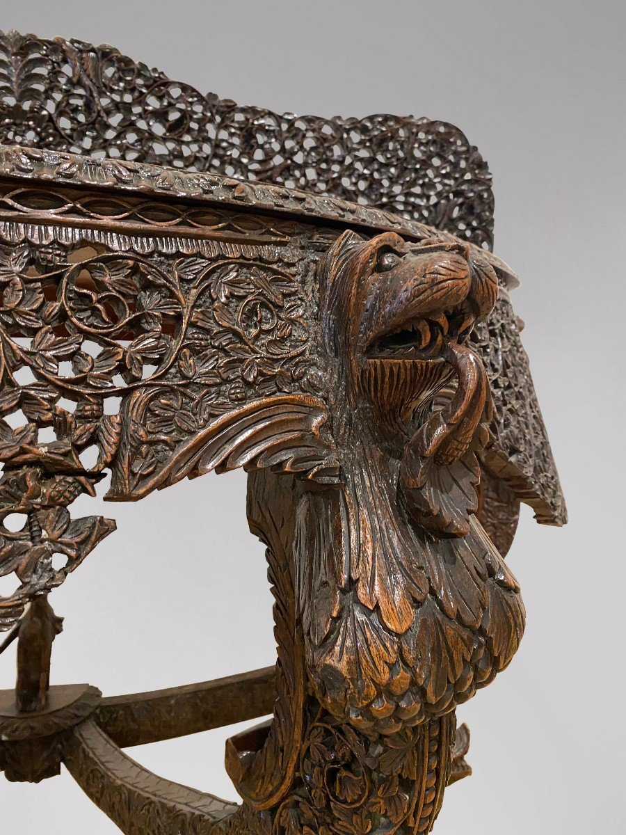19ème Siècle, Table Console Anglo-Indienne en Palissandre Sculpté -photo-2