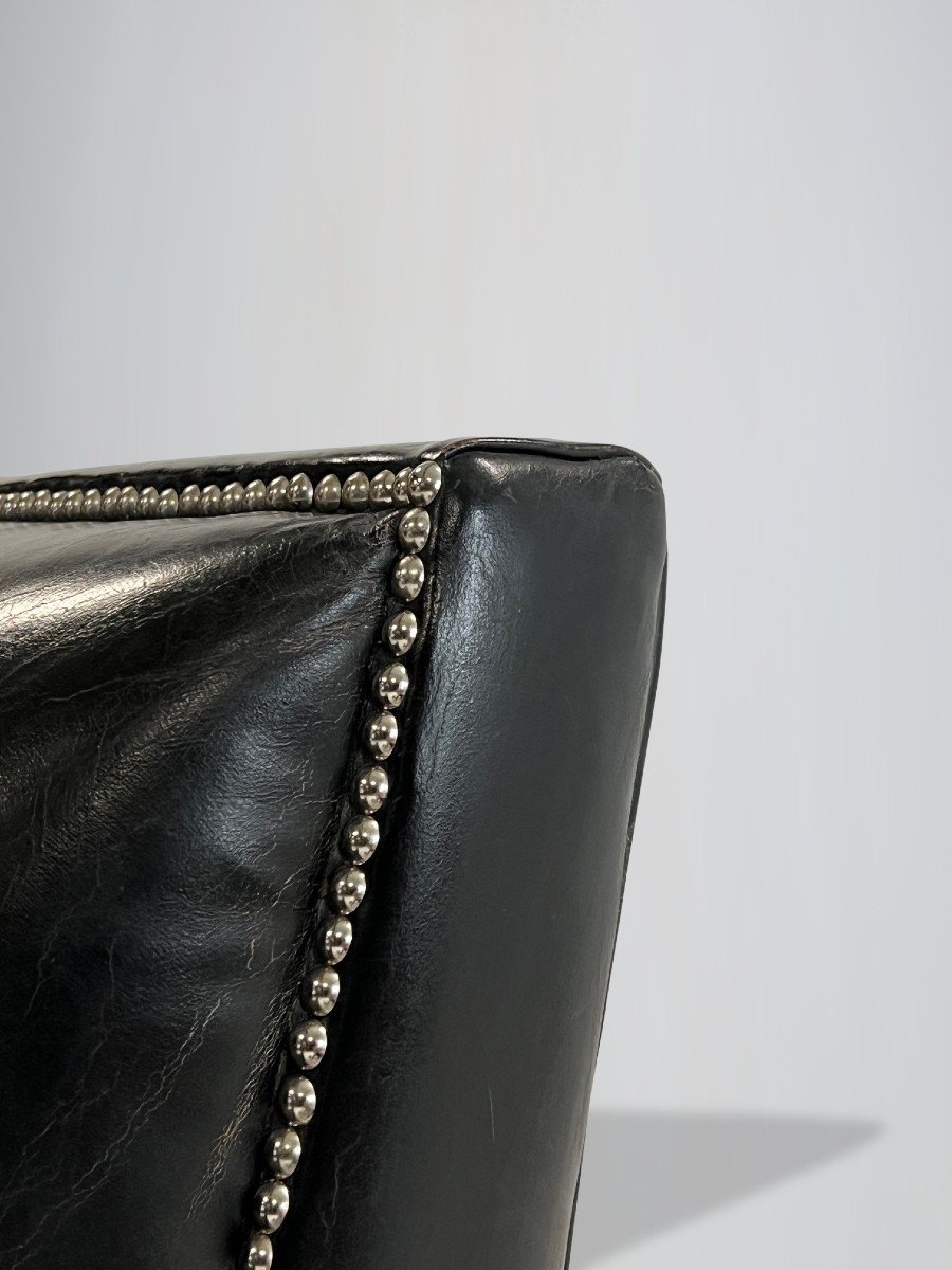 Paire de Fauteuils Club Français en Cuir Noir-photo-4