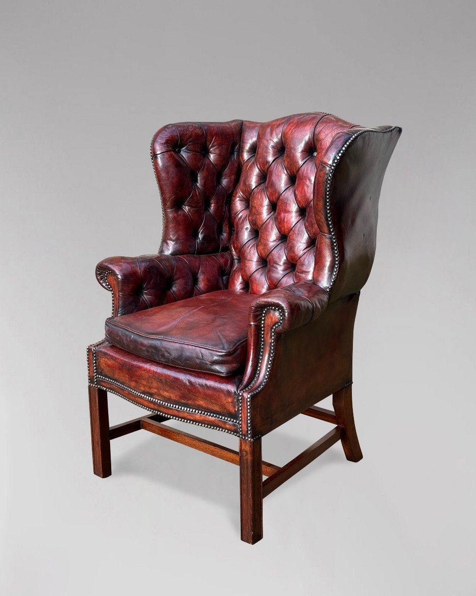 19ème Siècle, Fauteuil à Oreilles en Cuir -photo-2