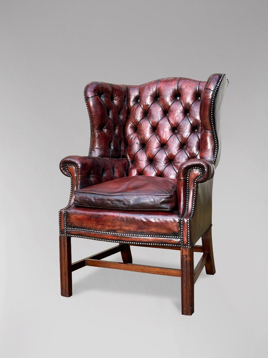19ème Siècle, Fauteuil à Oreilles en Cuir -photo-1