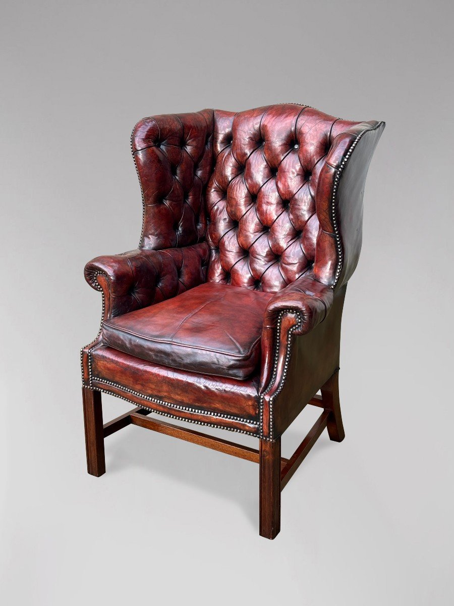 19ème Siècle, Fauteuil à Oreilles en Cuir -photo-2