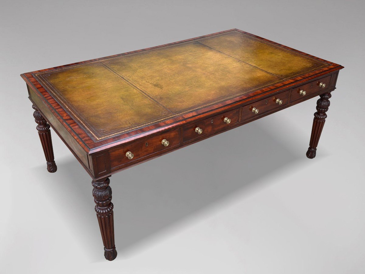 19ème Siècle, Table à Écrire Partners en Acajou d'Époque Guillaume IV 