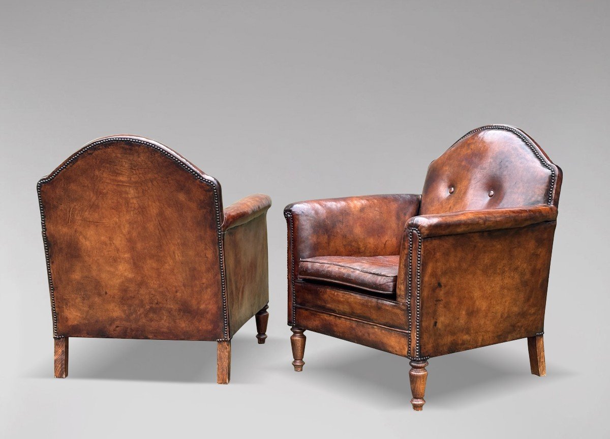 Pair Of 19th Century French Leather Club Armchairs-photo-3