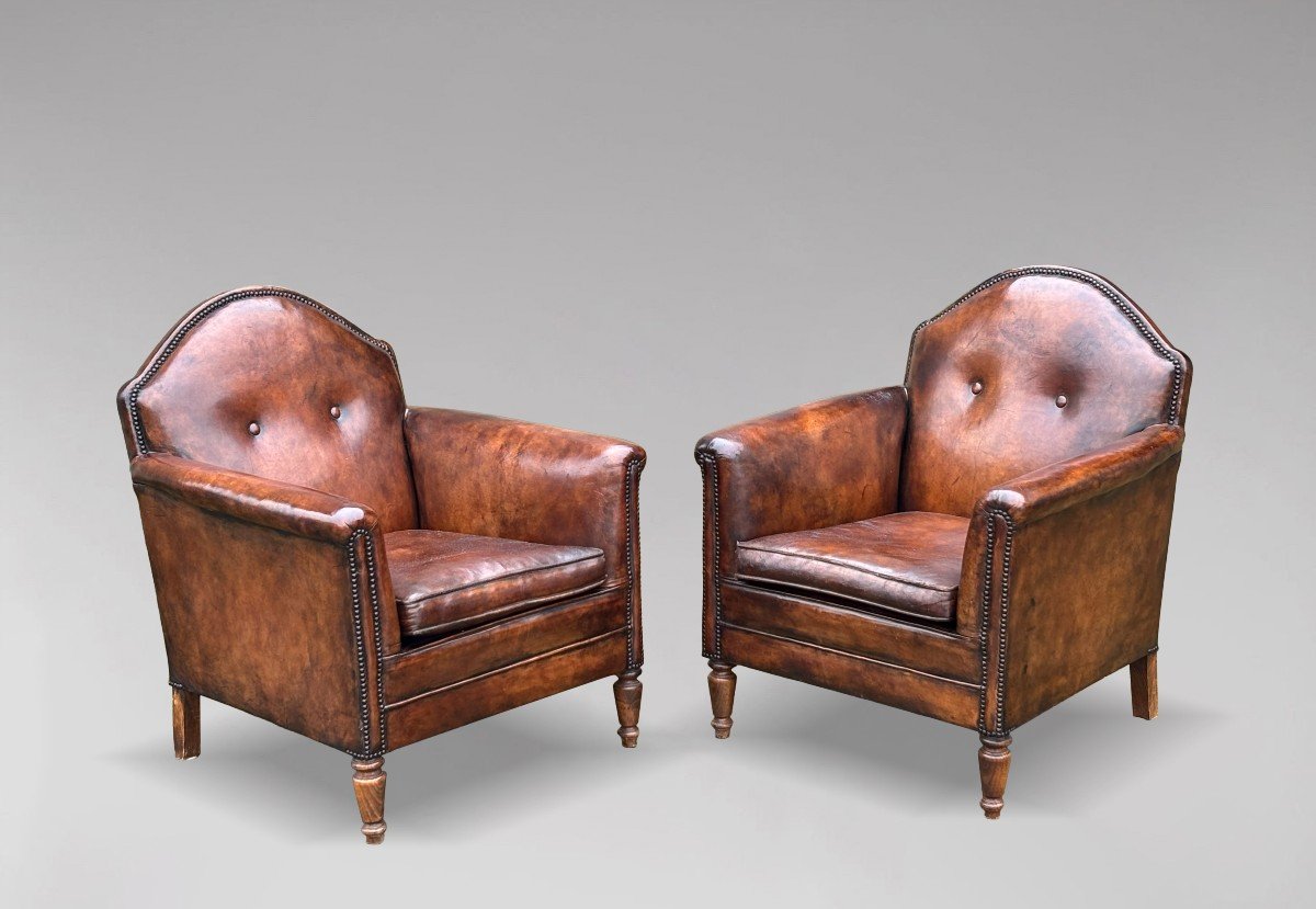 Pair Of 19th Century French Leather Club Armchairs-photo-5
