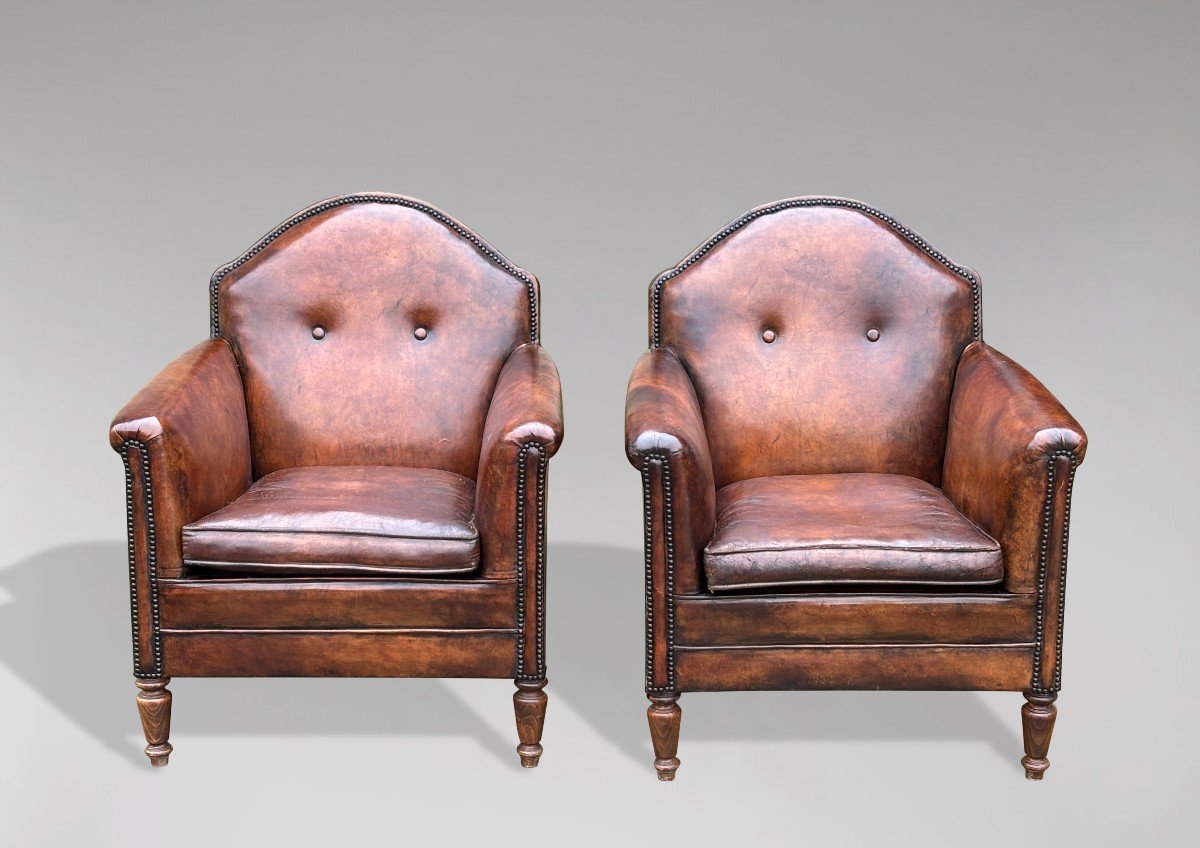 Pair Of 19th Century French Leather Club Armchairs-photo-6