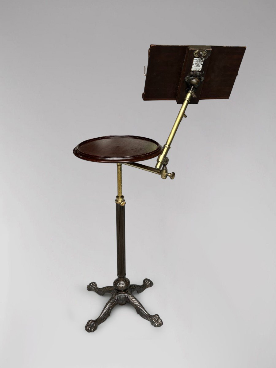 19th Century Cast Iron & Mahogany Adjustable Reading Stand-photo-2