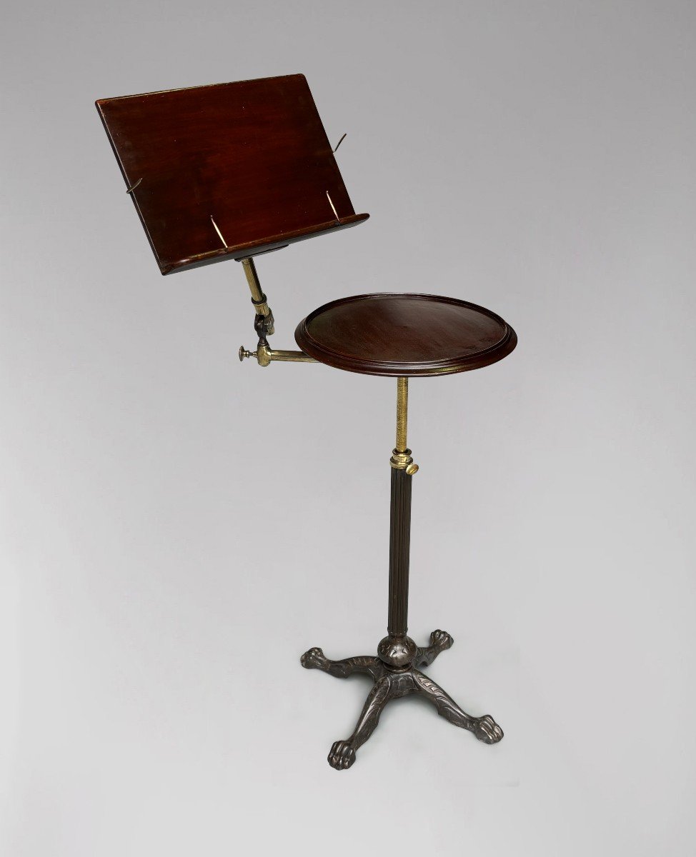 19th Century Cast Iron & Mahogany Adjustable Reading Stand-photo-3