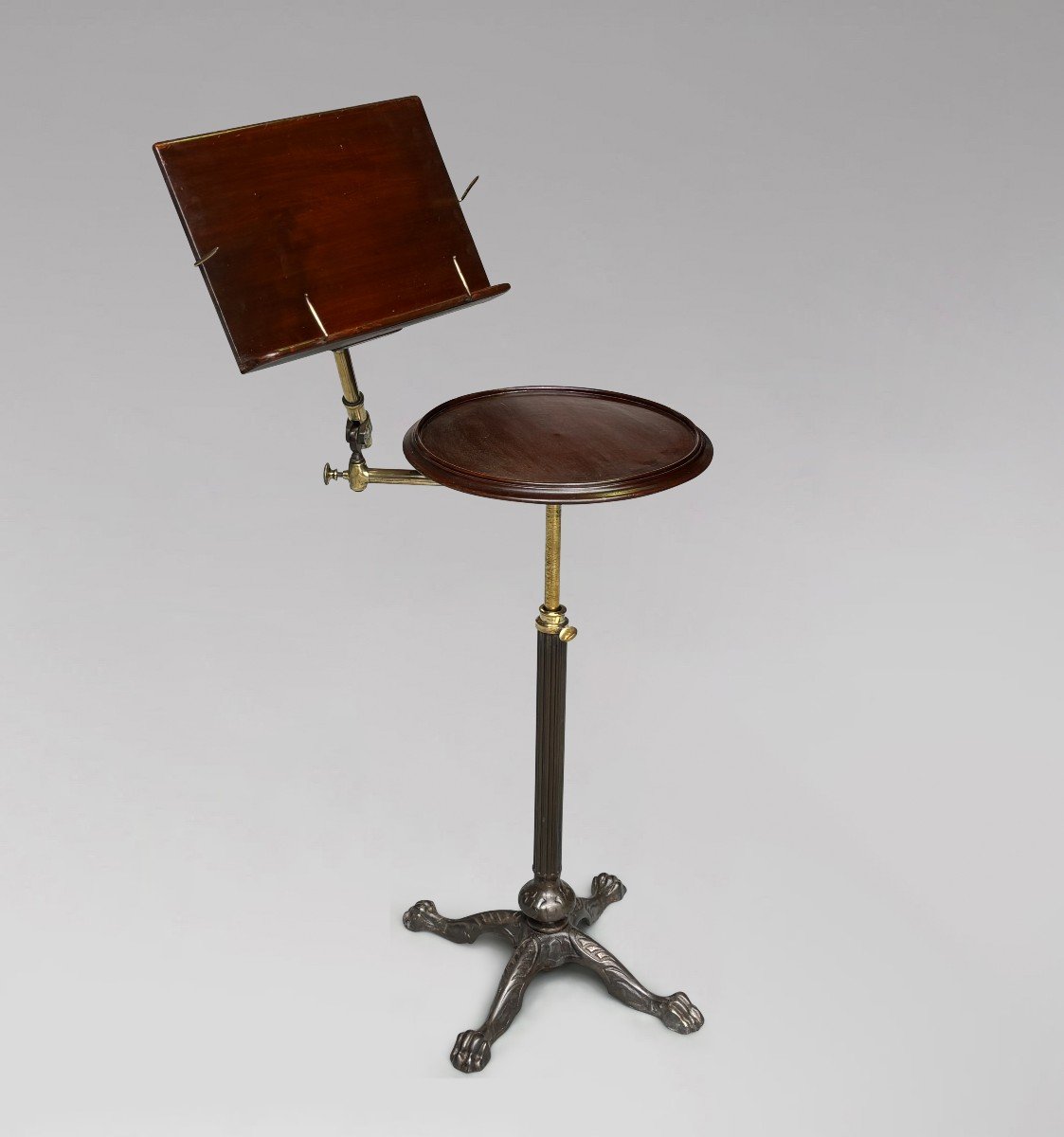 19th Century Cast Iron & Mahogany Adjustable Reading Stand