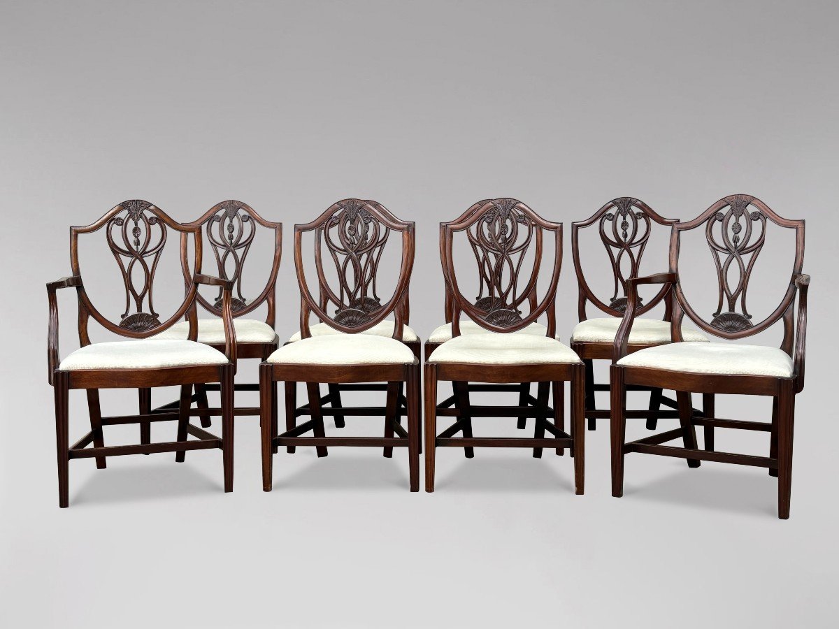 Ensemble de 8 Chaises de Salle à Manger George Hepplewhite en Acajou du 19ème siècle-photo-7