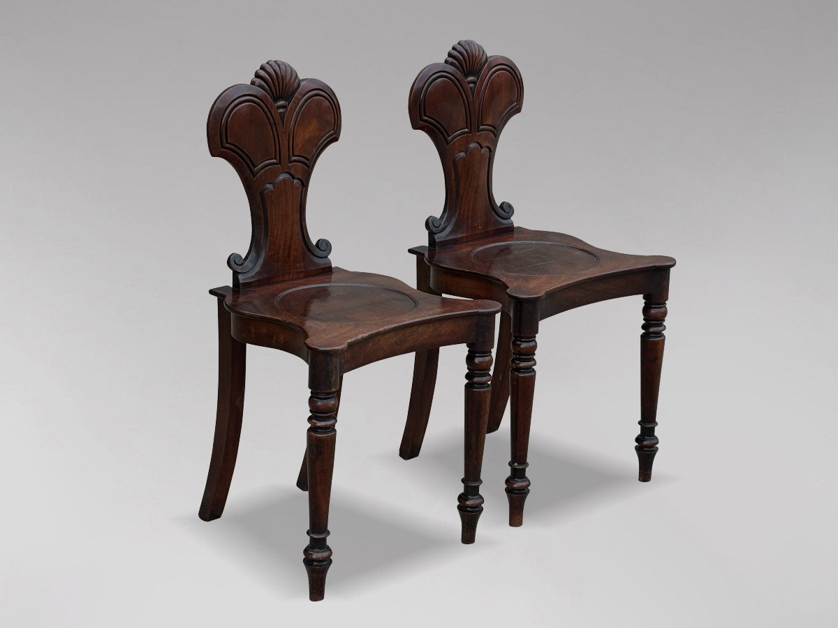 Pair Of 19th Century Regency Period Mahogany Hall Chairs-photo-2