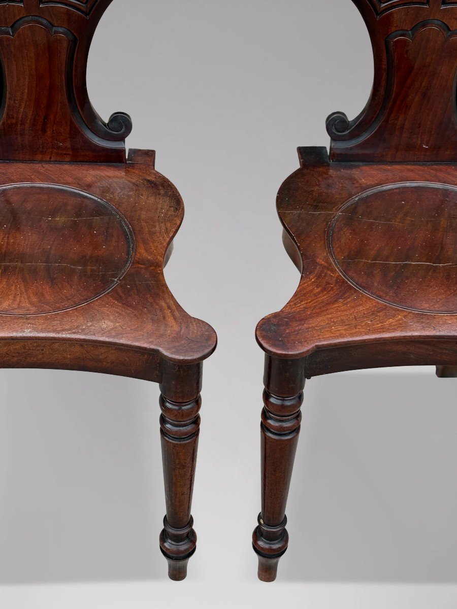 Pair Of 19th Century Regency Period Mahogany Hall Chairs-photo-3