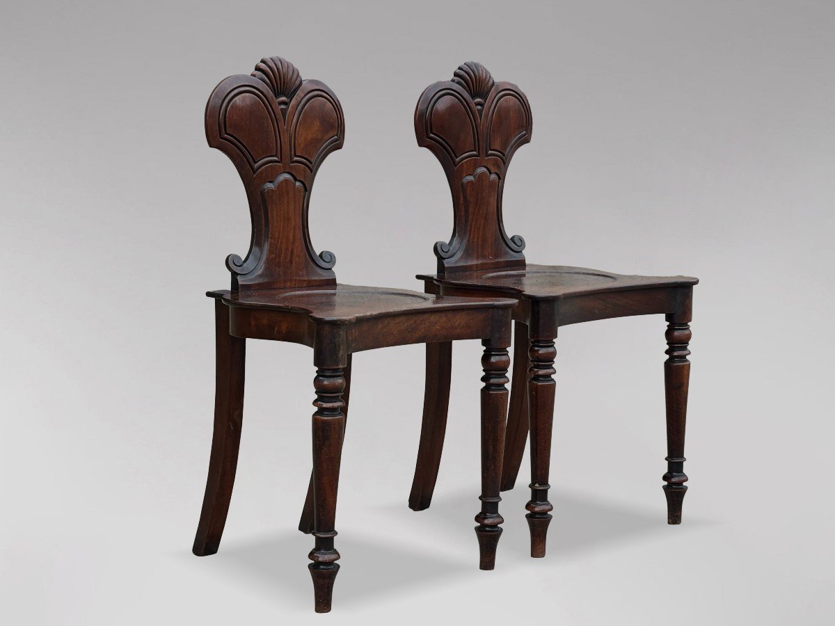 Pair Of 19th Century Regency Period Mahogany Hall Chairs-photo-3