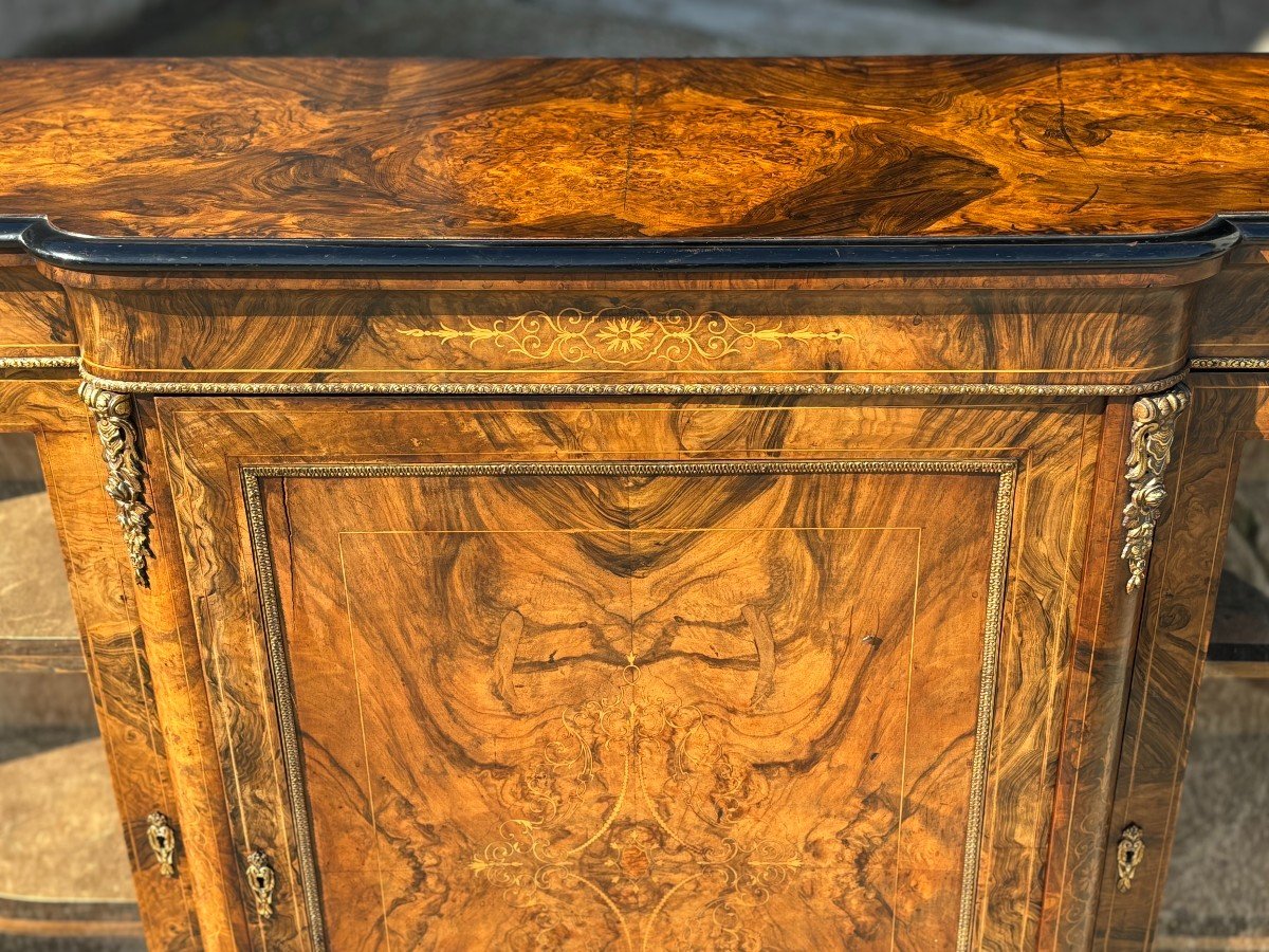 Crédence d'Époque Victorienne 19ème Siècle en Marqueterie de Ronce de Noyer-photo-1