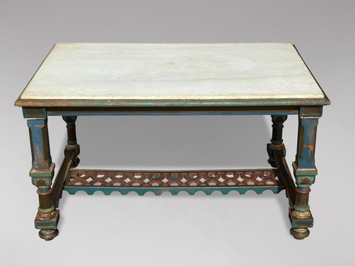 19th Century Italian Painted And Marble Top Hunting Table-photo-2