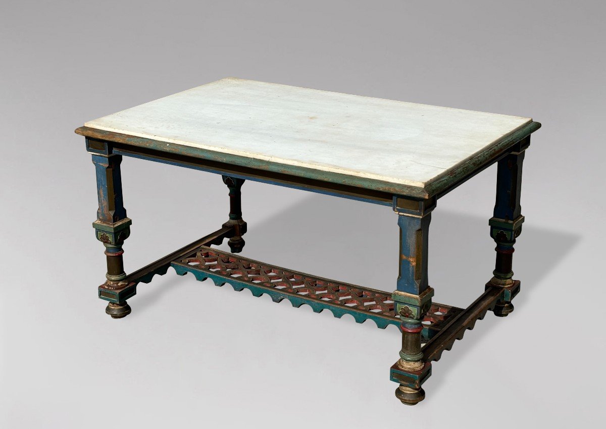 19th Century Italian Painted And Marble Top Hunting Table