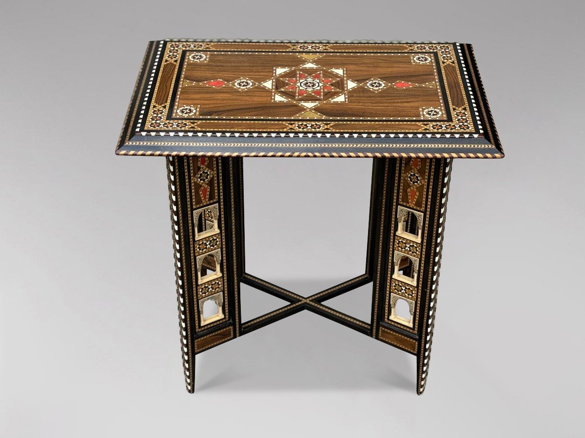 Early 20th Century Syrian Marquetry Inlay Rosewood Table-photo-2